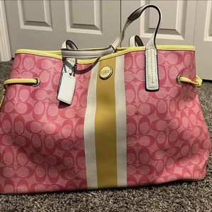 Coach Pink Signature Stripe Carryall/Satchel